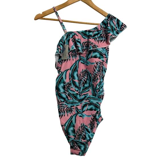 NWT Summer Mae's Maternity One Shoulder Flounce One Piece Bathing Suit Small - Picture 7 of 13
